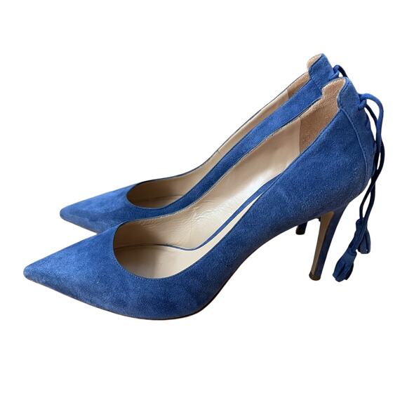 M. Gemi Blue Suede Tassel Heels Pointed Toe Women’s Size 8.5 / 39 - Picture 3 of 11